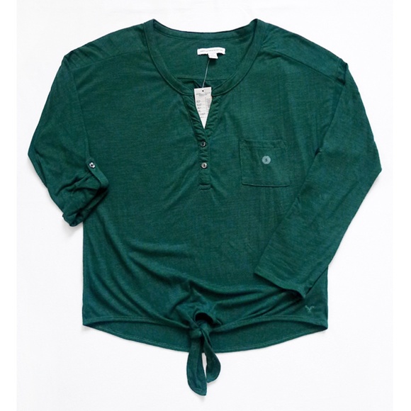 NWT Emerald Tie Front Convertible Sleeve Top/Shirt - Picture 1 of 7